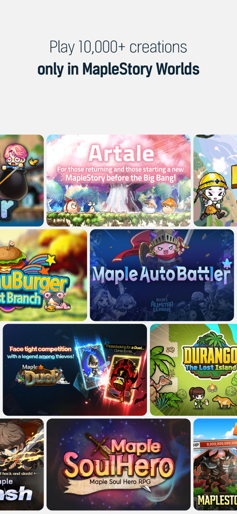 MapleStory Worlds - A collage of different games and user creations available in MapleStory Worlds