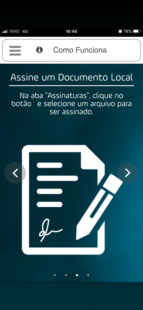 Certillion - Tela do tutorial do aplicativo Certillion para assinar documentos locais usando certificados digitais
