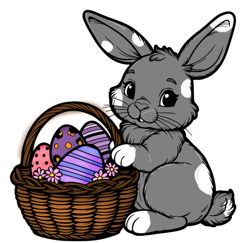 easter bunny with a basket with eggs realistic