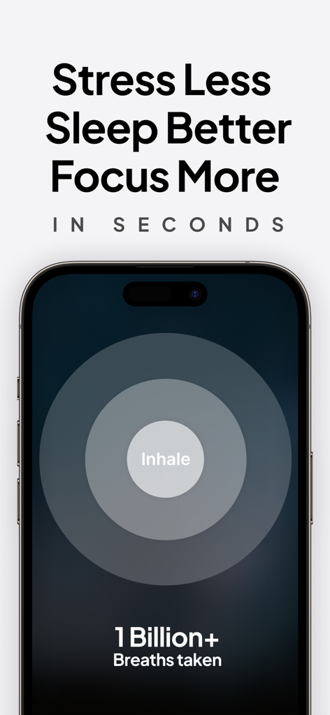 Breathwrk app interface featuring breathing exercises to stress less and sleep better