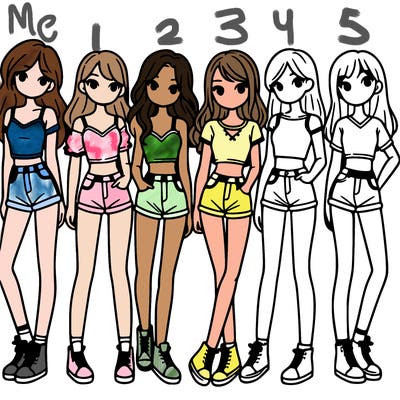 a group of girls wearing crop tops and shorts