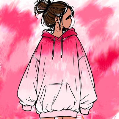 realistic girl with a oversized sweatshirt on and a bun