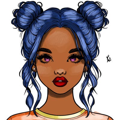 realistic girl with two buns in hair and lips