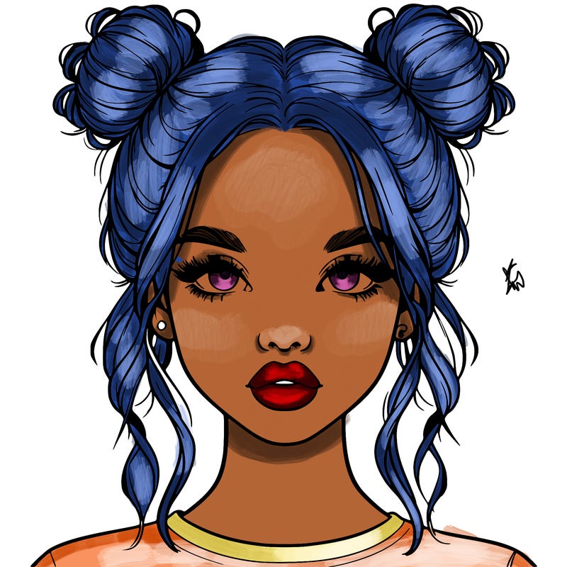 realistic girl with two buns in hair and lips