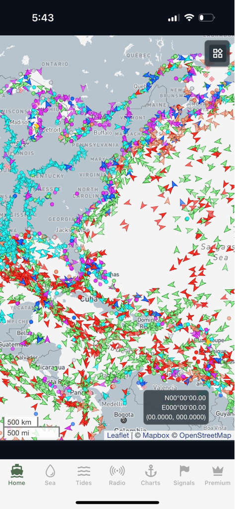 Live Marine Traffic - Live ship tracking map showing real time vessel positions along the Atlantic coast.