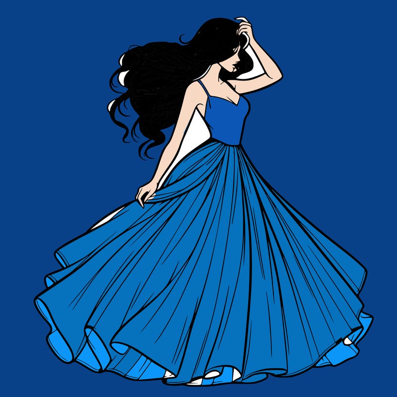 realistic woman with dress flowing in the wind