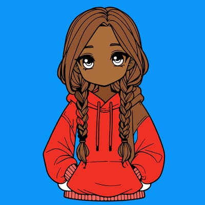 a realistic girl with a oversized hoodie and she has braids