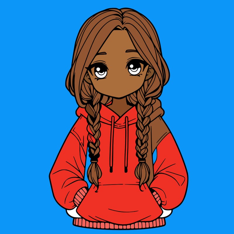 a realistic girl with a oversized hoodie and she has braids