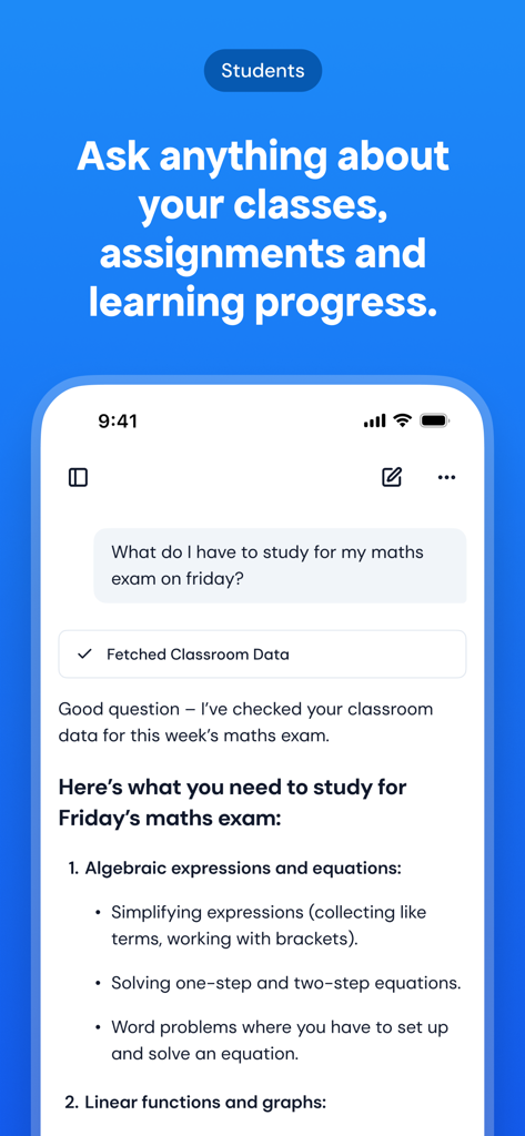 Mindjoy Learning - Mindjoy Learning app AI chat interface providing personalized exam study guidance.