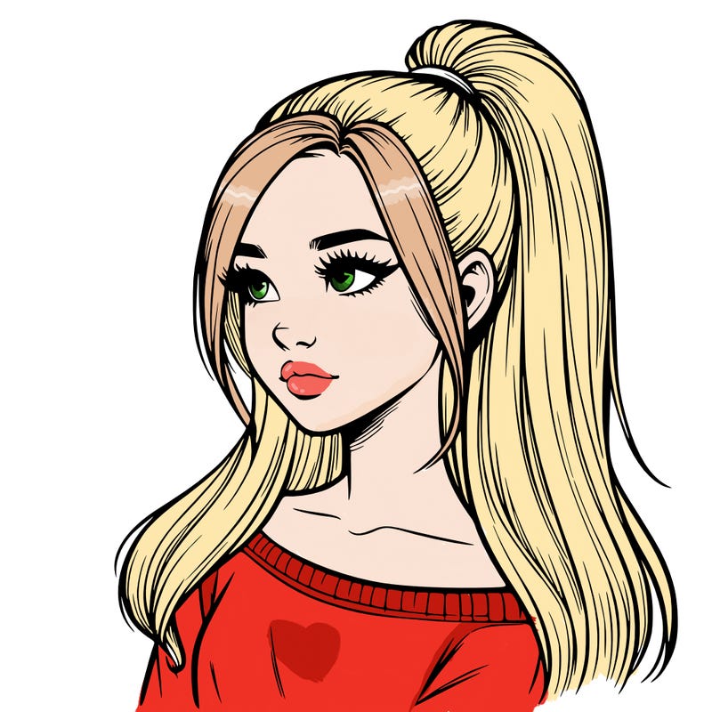 realistic girl with a high ponytail