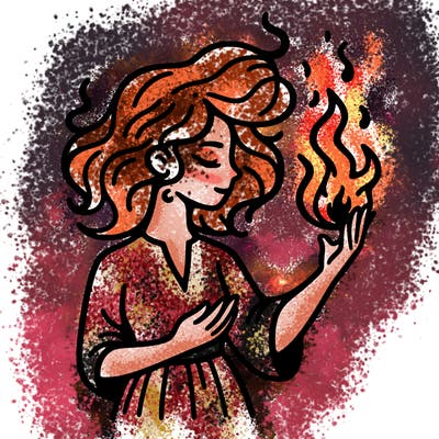 woman with fire