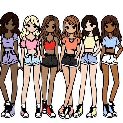 a group of girls wearing crop tops and shorts
