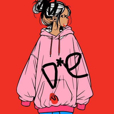 realistic girl with a oversized sweatshirt on and a bun