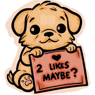 a puppy holding a sign that says 2 likes maybe?