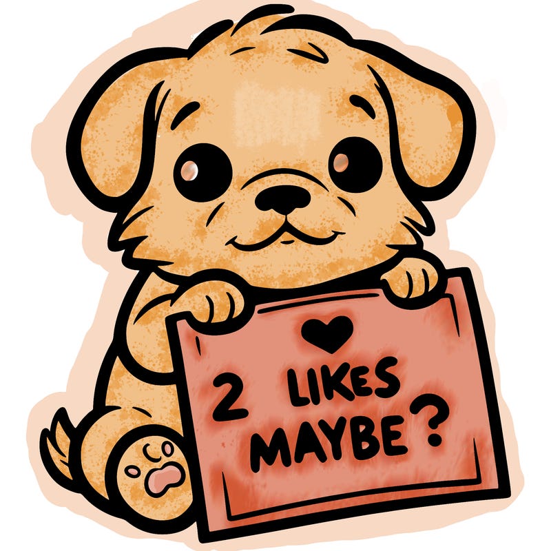 a puppy holding a sign that says 2 likes maybe?