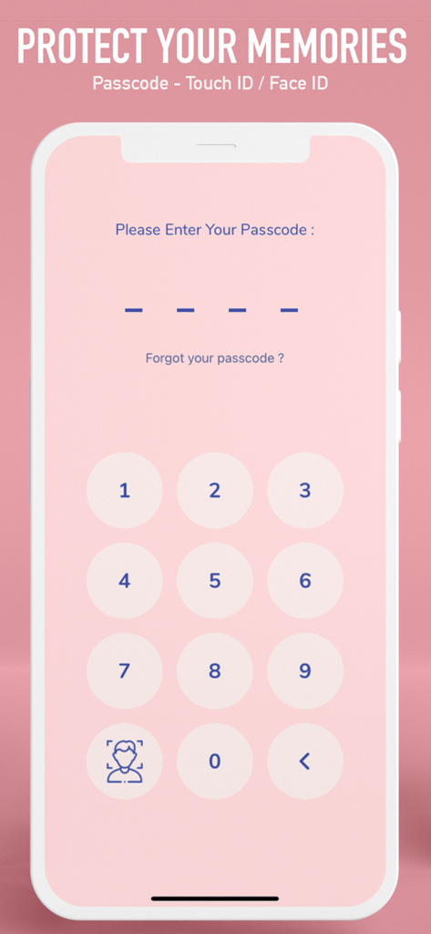 Secret Diary : with lock - Pantalla de bloqueo de la aplicación Diario Secreto con un teclado numérico e introducción de código en un fondo rosa.