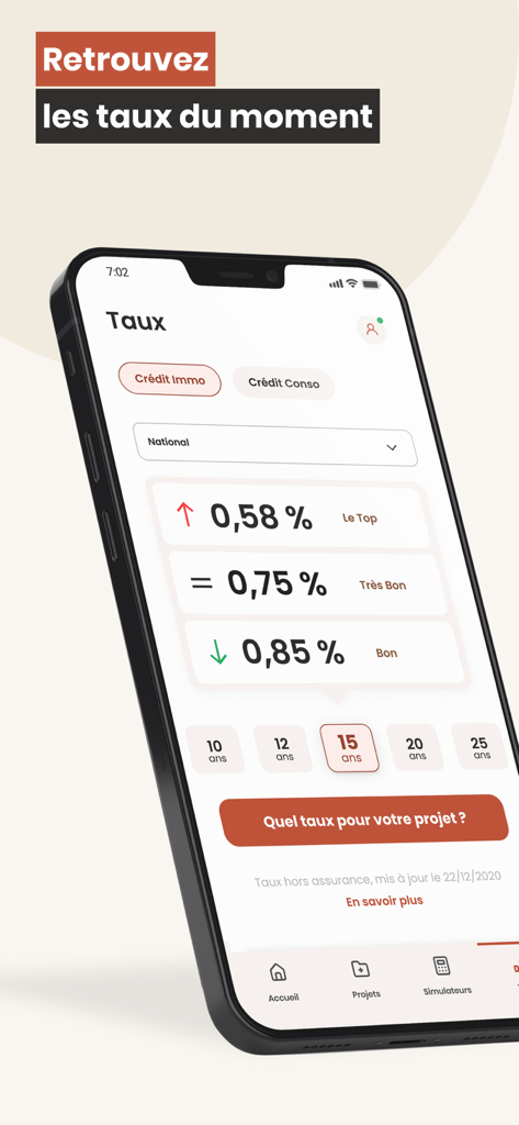 Meilleurtaux – Expert finances - Meilleurtaux app screen showing real-time French mortgage interest rates