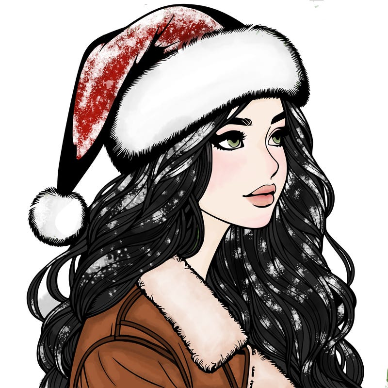 realistic girl in santa hat