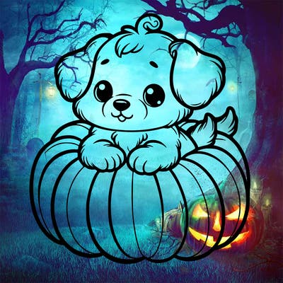 cute little puppy in a pumpkin