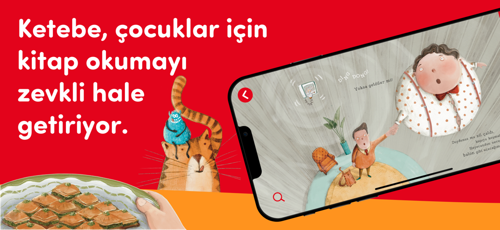 Pantalla de un libro de cuentos interactivo para niños en un smartphone con la marca Ketebe Cocuk