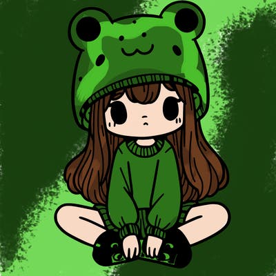 a girl wearing a frog hat and some frog socks