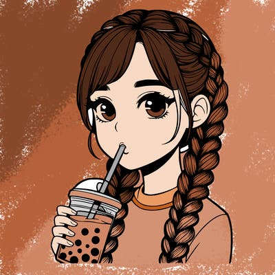 realistic girl with braided hair drinking boba