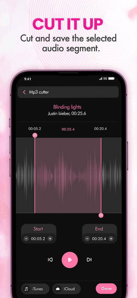 offline music player - songs - Una interfaz de aplicación móvil para cortar y recortar archivos de audio mp3 para crear tonos de llamada personalizados
