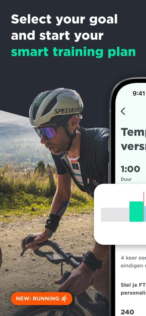 JOIN Cycling Coach app interface showing a gravel cyclist and a personalized training plan with a running feature update