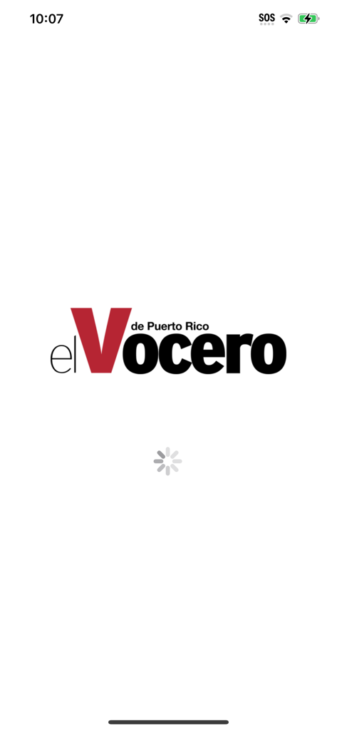 Pantalla de inicio de la aplicación El Vocero de Puerto Rico con el logo del medio de noticias.