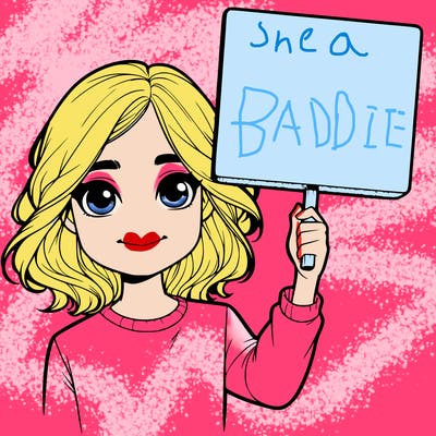 realistic girl holding up a sign