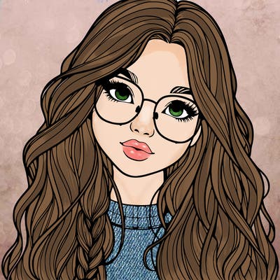 girl with long hair and freckles and glasses realistic
