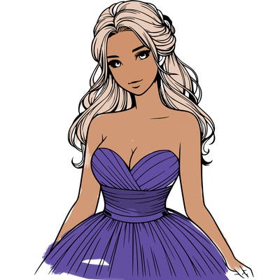 realistic girl in strapless ballgown