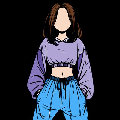 realistic girl faceless with baggy pants and a crop top