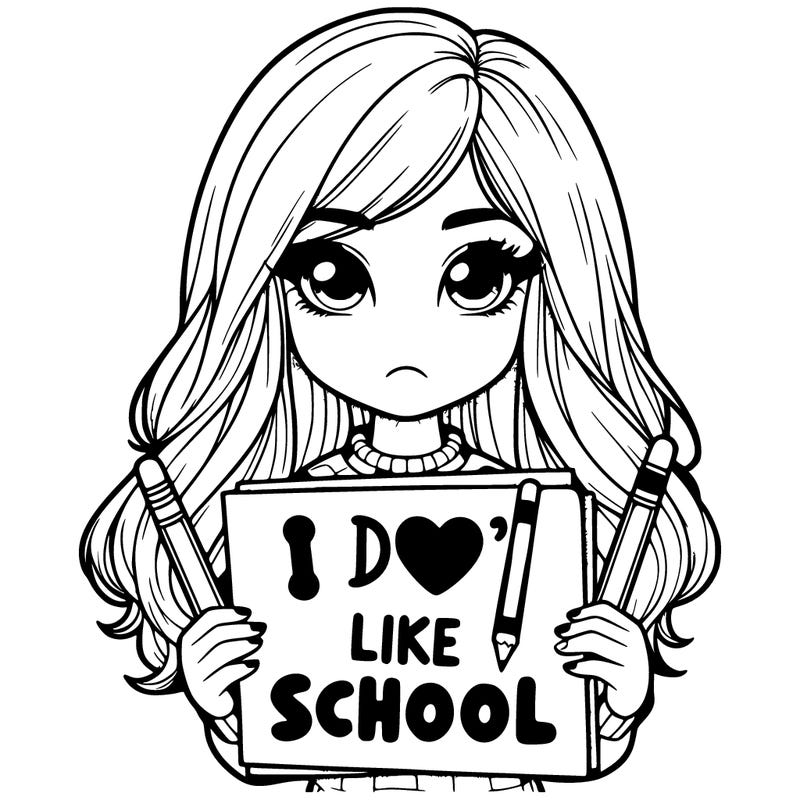realistic girl holding i don't like school poster
