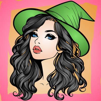 realistic witch girl with wavy hair and lips