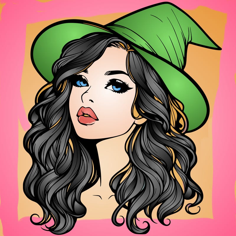 realistic witch girl with wavy hair and lips