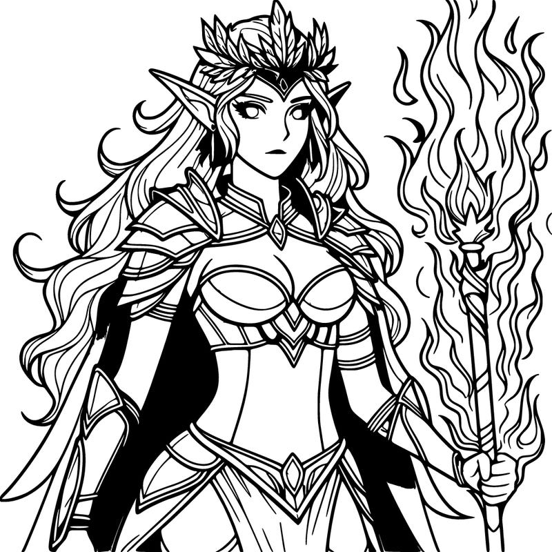 realistic warrior elf fire queen