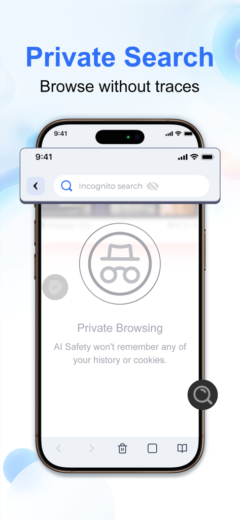 AI Cleaner：Phone Cleaner - AI Cleaner app private search feature for secure incognito browsing without traces.