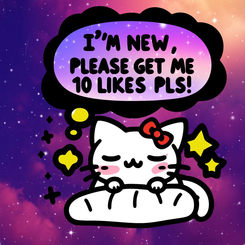 kitty taking a nap dream talking and saying "i'm new, please get me at least 10 likes pls!!"