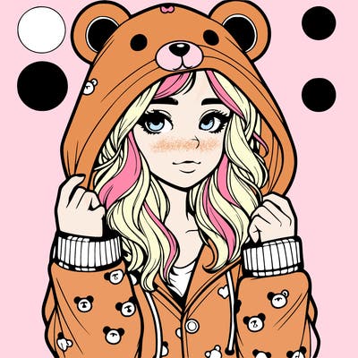 realistic girl in a animal pjs hoodie