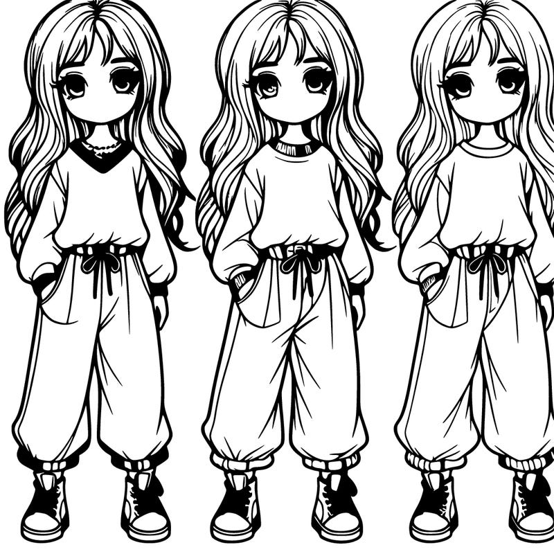 realistic girl, with cute clothes and baggy pants