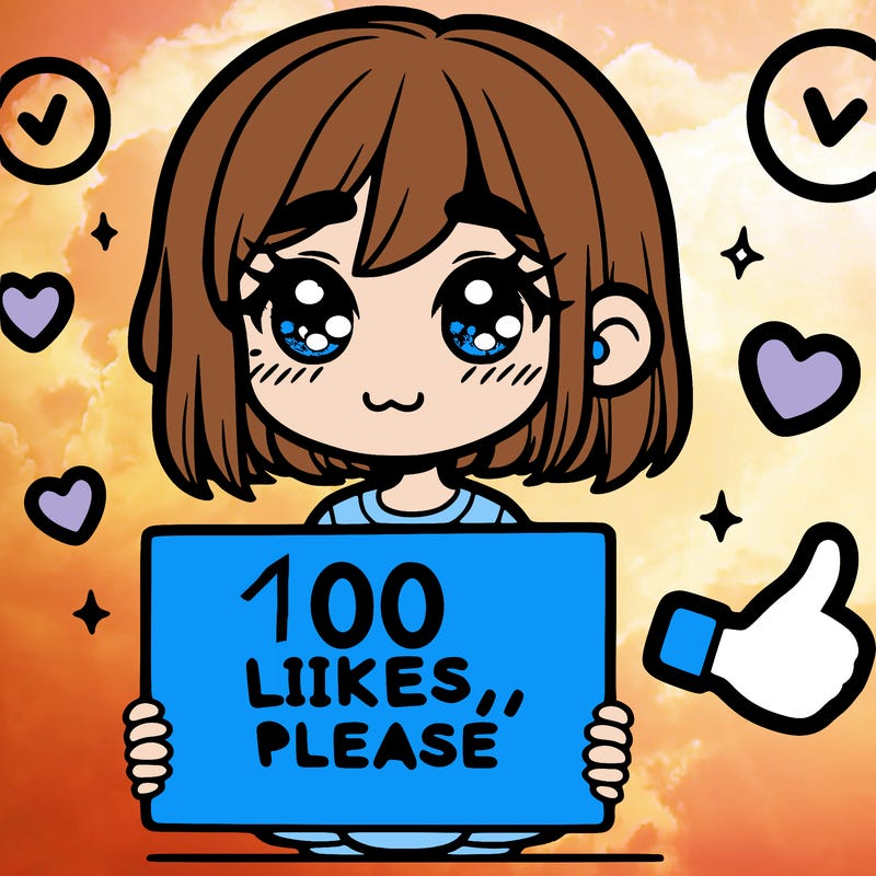 a girl with a sign saying 100 likes, please