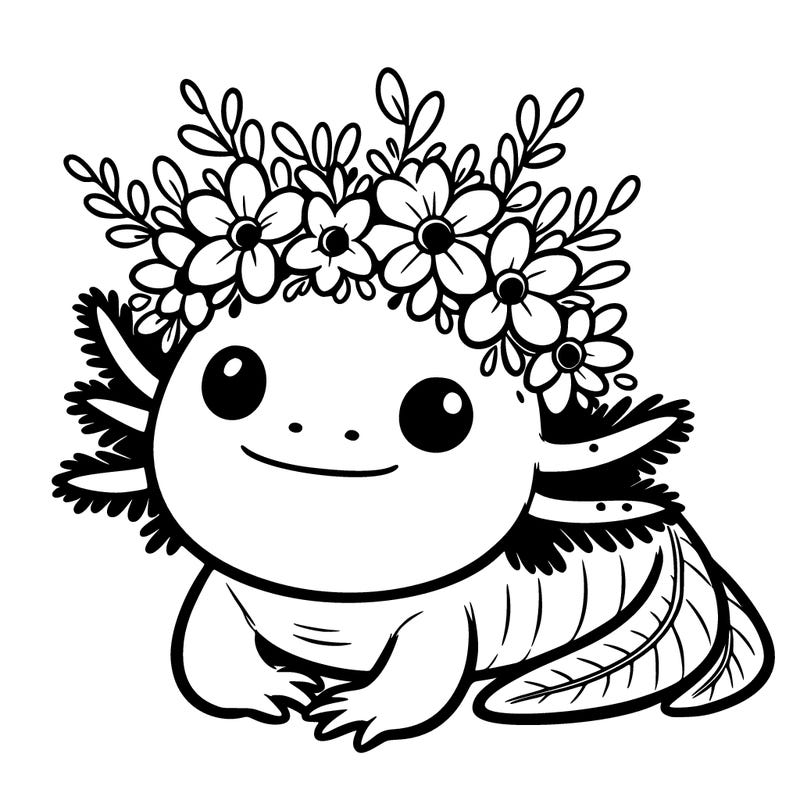 axolotl with a flower crown