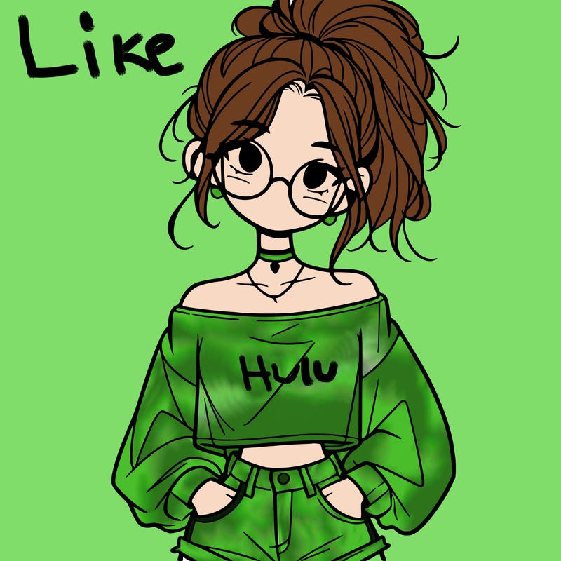 girl with a messy ponytail glasses a baggy crop top and jean shorts