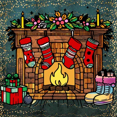 christmas fireplace with  stockings
