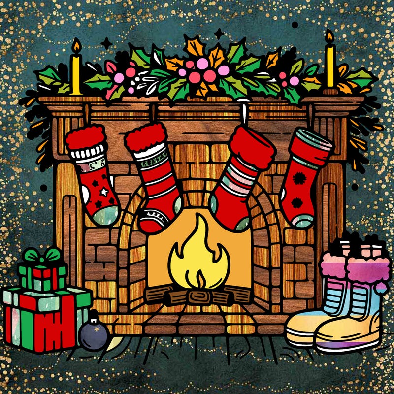christmas fireplace with  stockings