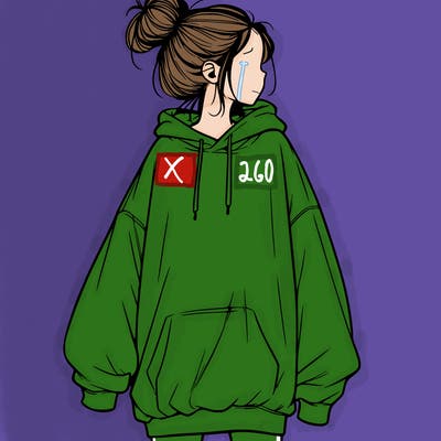 realistic girl with a oversized sweatshirt on and a bun