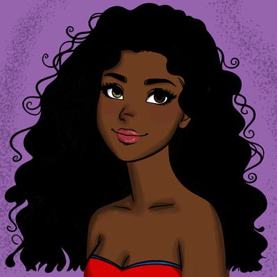 woman with curly  long hair realistic