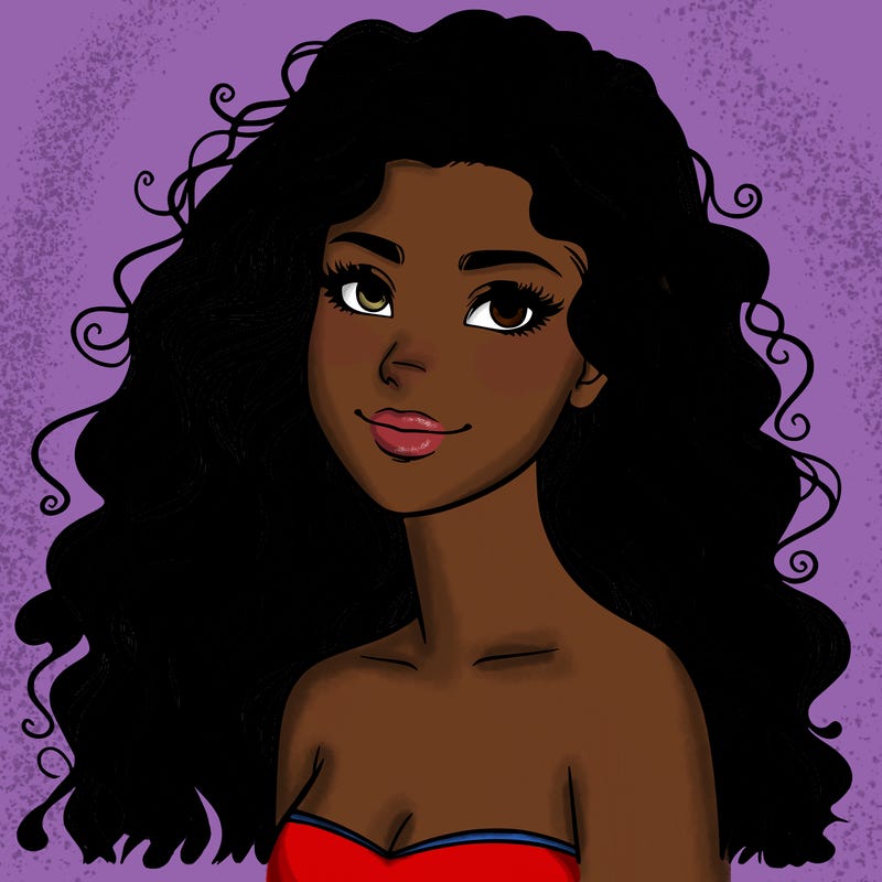 woman with curly  long hair realistic