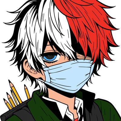 manga boy with hair covering one eye and a mask over his mouth